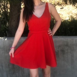 ANGL Red Mini Cutout Back Side Skater Dress